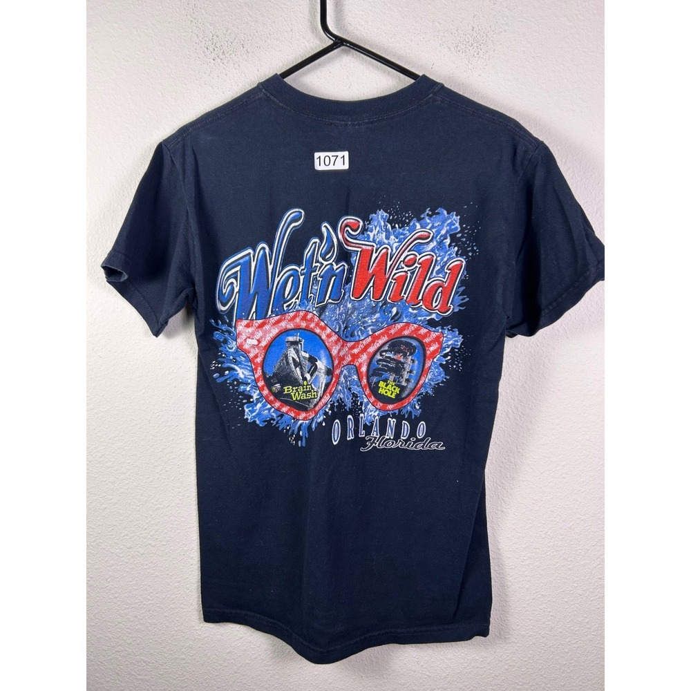 Wet n Wild Orlando Florida T-Shirt Mens Small Navy Blue Brain Wash Black Hole